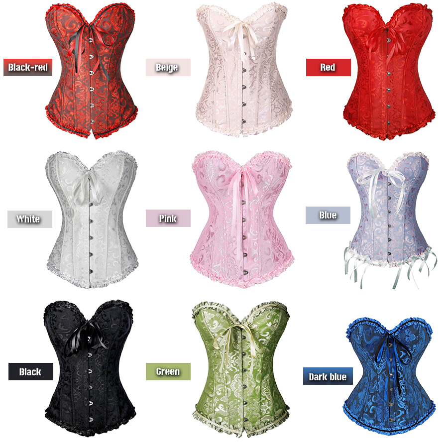  Womens Lace Up Boned Overbust Corset Bustier Bodyshaper Top  Rose Red XX-Large