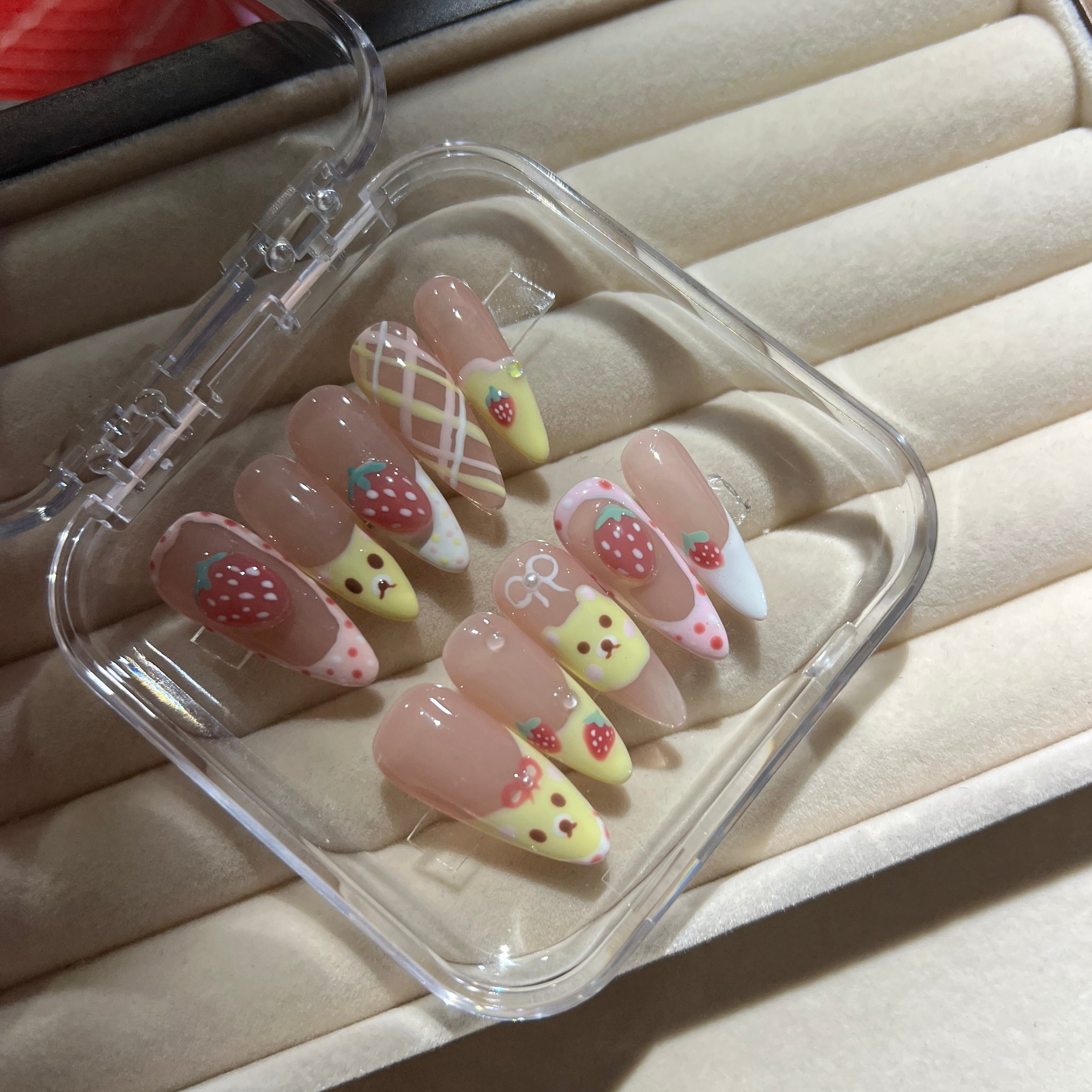 STRAWBERRY PUPPY-TEN PIECES OF HANDCRAFTED PRESS ON NAIL