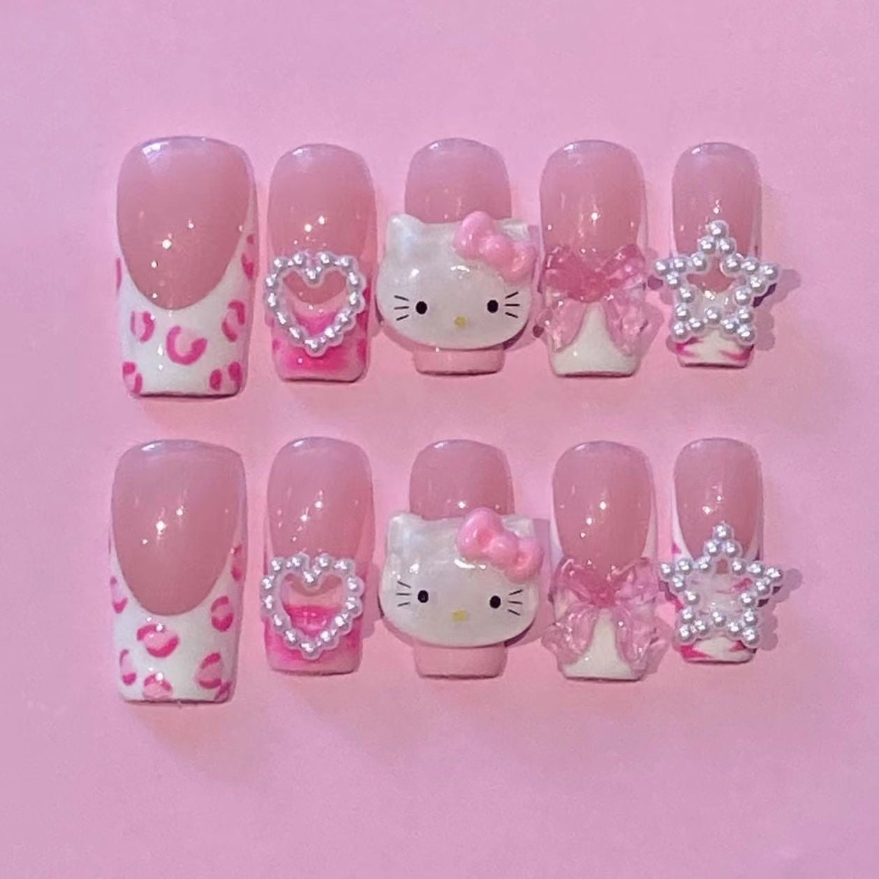 HELLOKITTY-TEN PIECES OF HANDCRAFTED PRESS ON NAIL