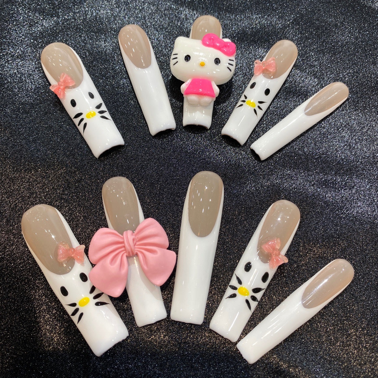 HELLOKITTY-TEN PIECES OF HANDCRAFTED EXTRA LONG PRESS ON NAIL