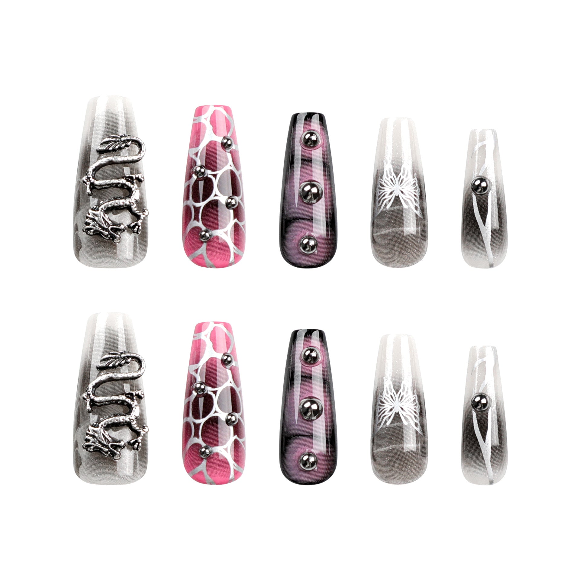 24 PCS MEDIUM COFFIN METAL PUNK PRESS ON NAILS