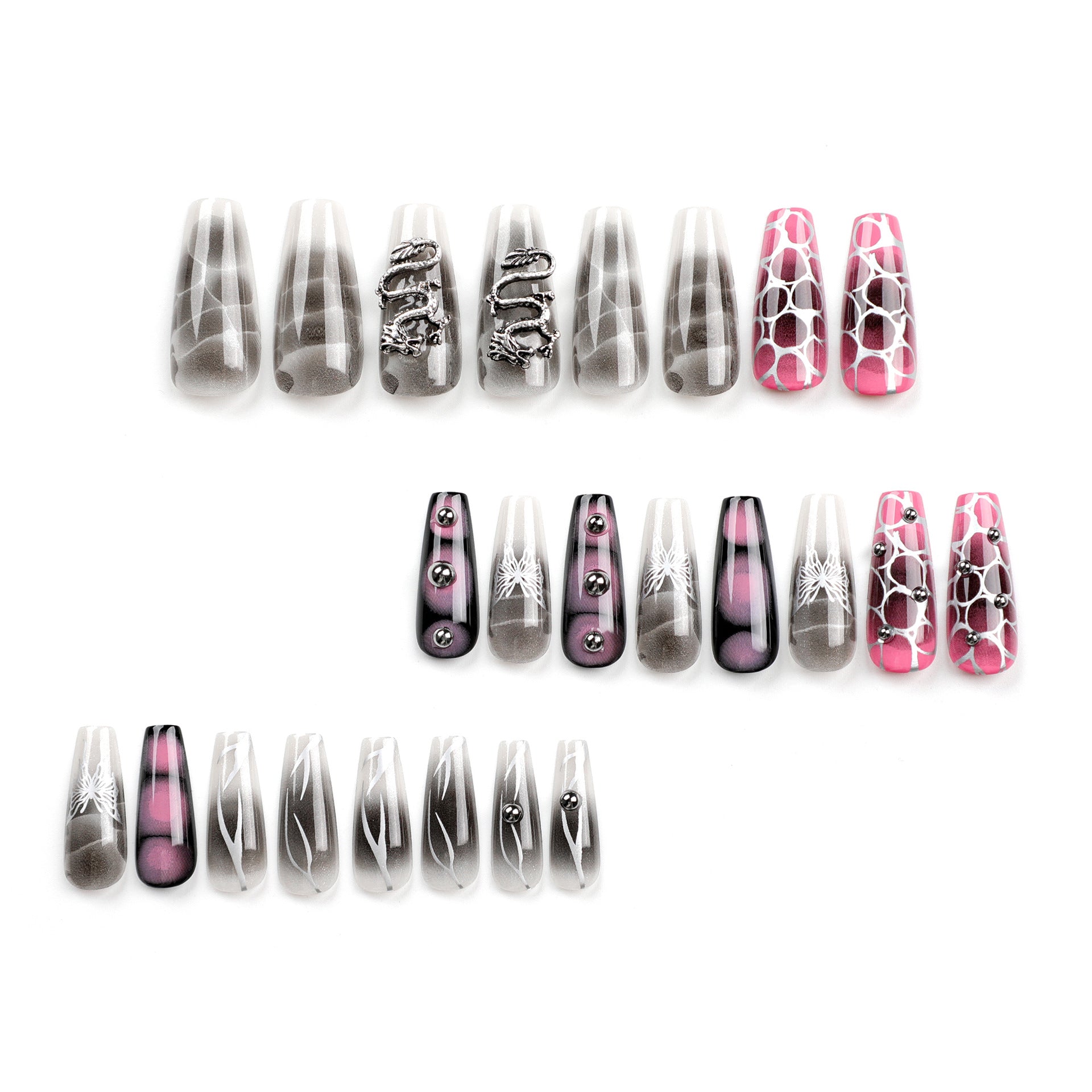 24 PCS MEDIUM COFFIN METAL PUNK PRESS ON NAILS