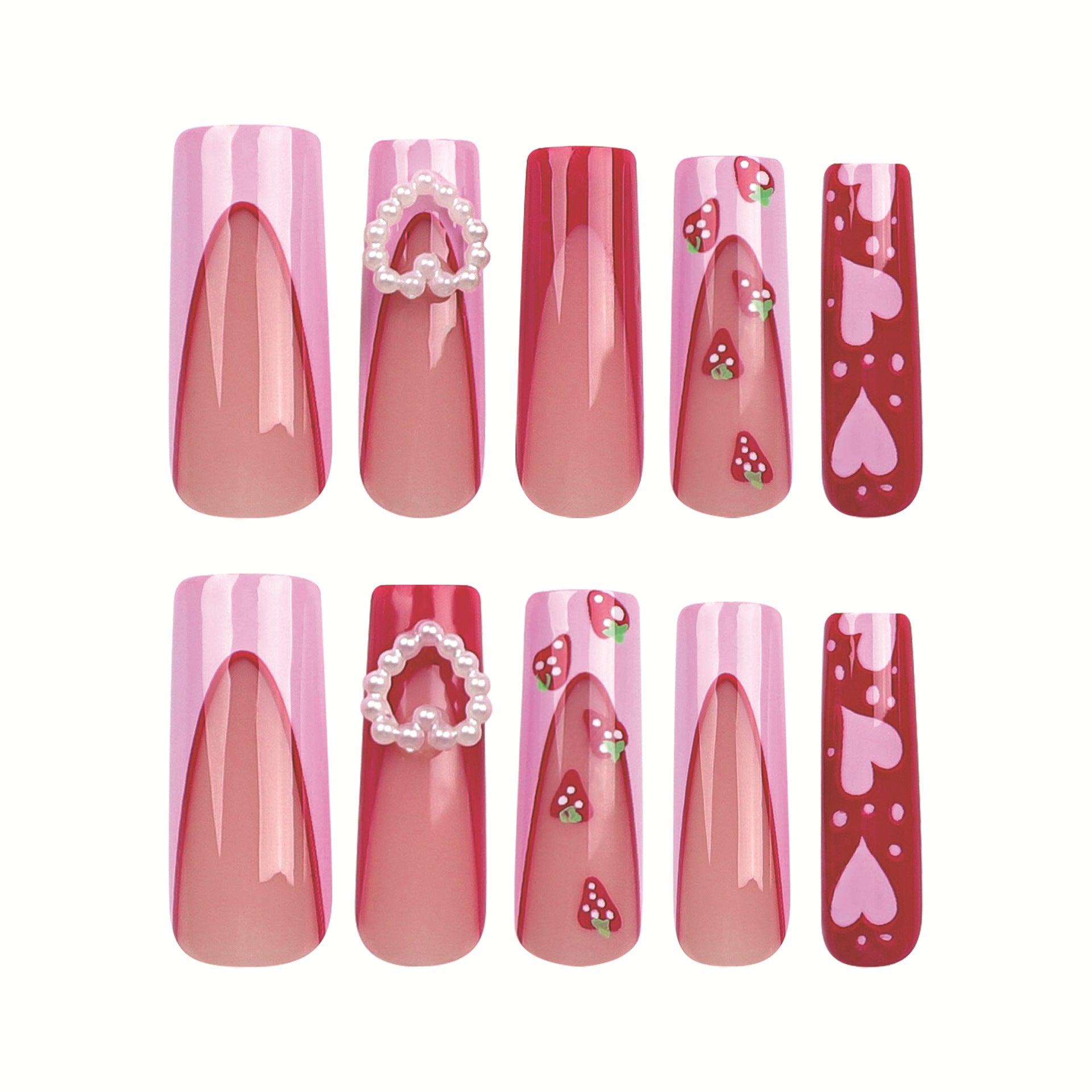 24PCS MEDIUM ALMONDS VALENTINE'S DAY NAILS