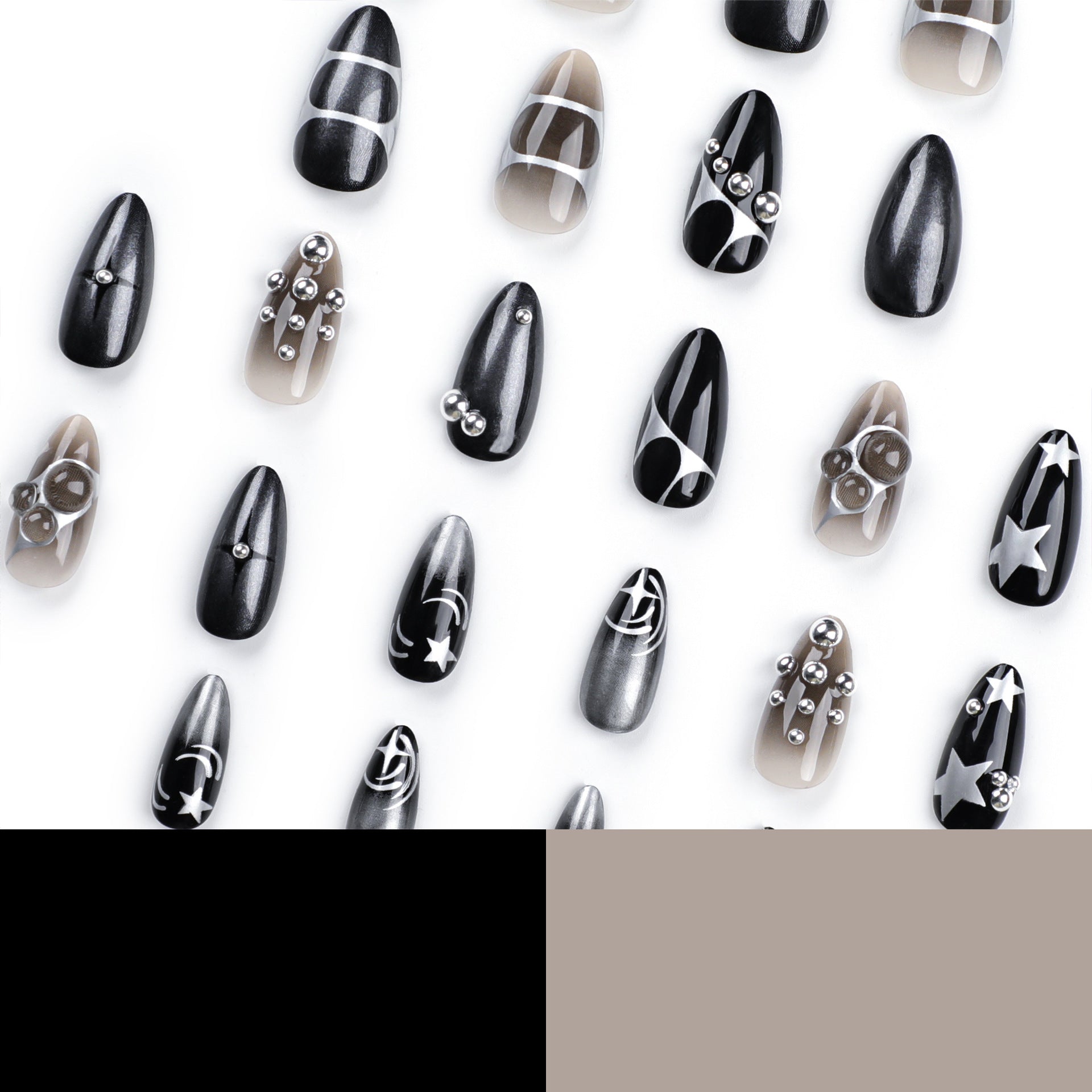 24PCS MEDIUM DARK STARS PRESS ON NAILS