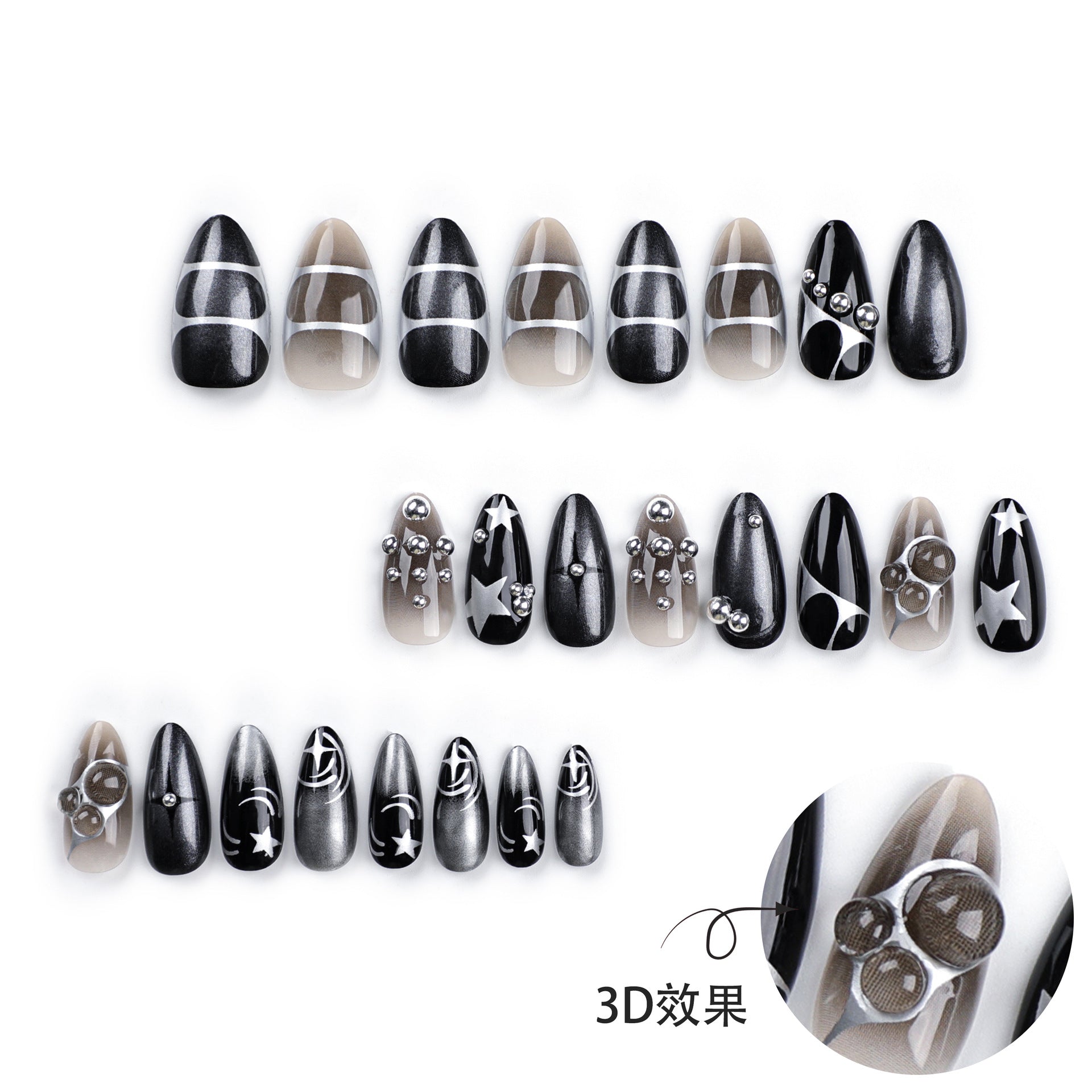 24PCS MEDIUM DARK STARS PRESS ON NAILS