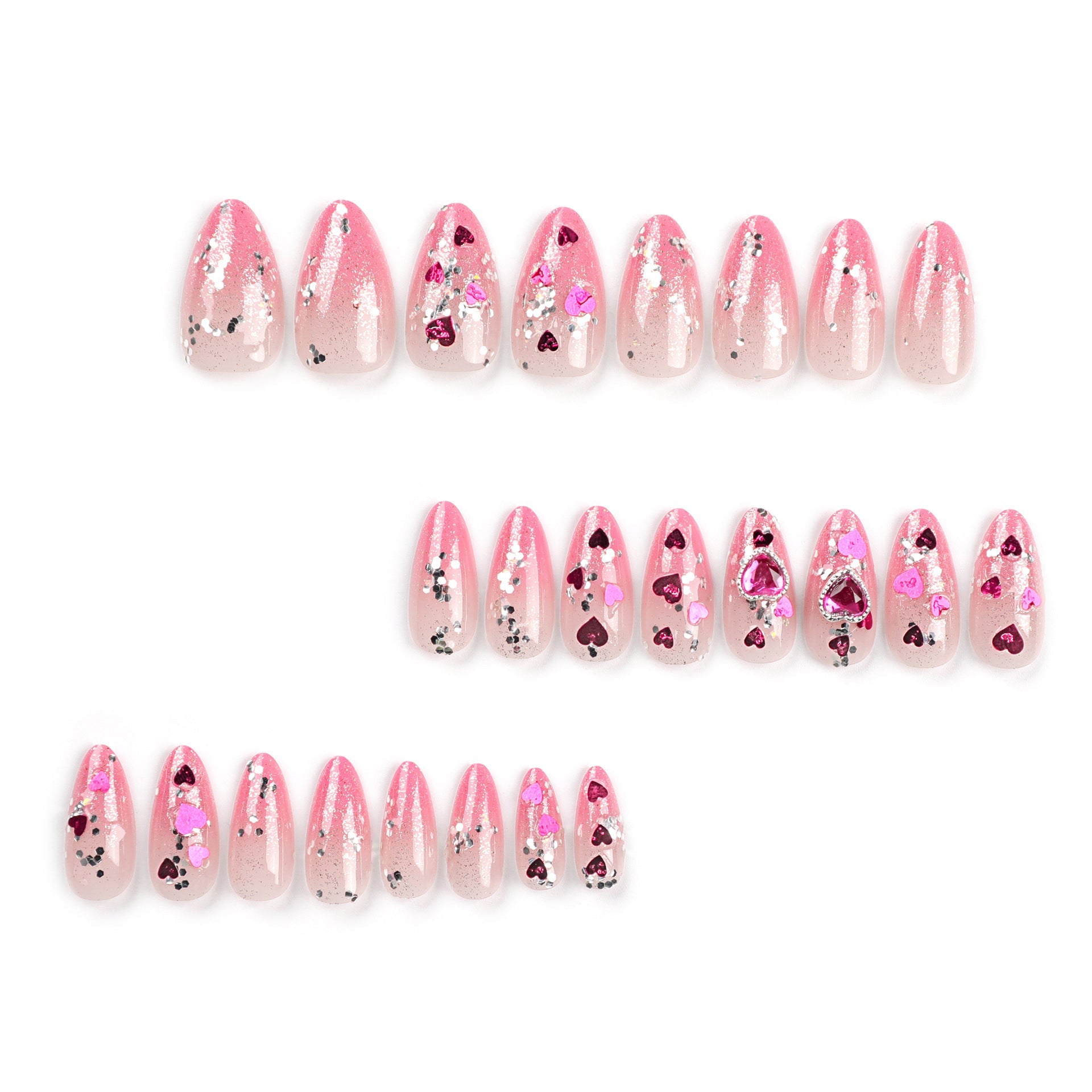 24PCS MEDIUM ALMONDS VALENTINE'S DAY PRESS ON NAILS