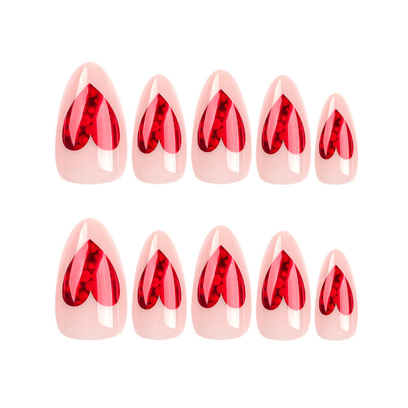 24PCS MEDIUM ALMONDS VALENTINE'S DAY NAILS