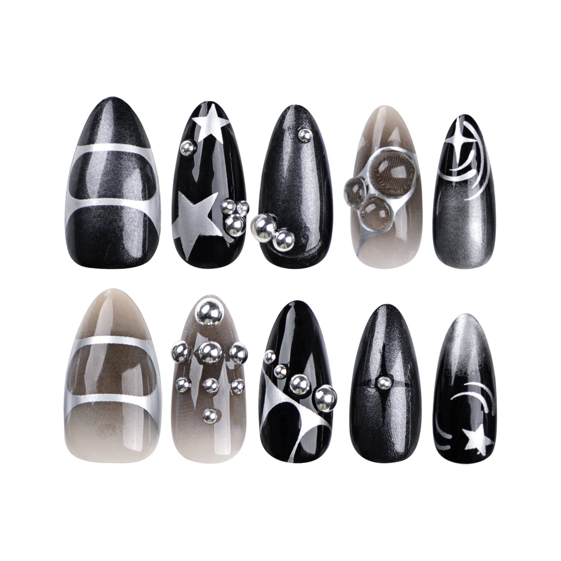 24PCS MEDIUM DARK STARS PRESS ON NAILS