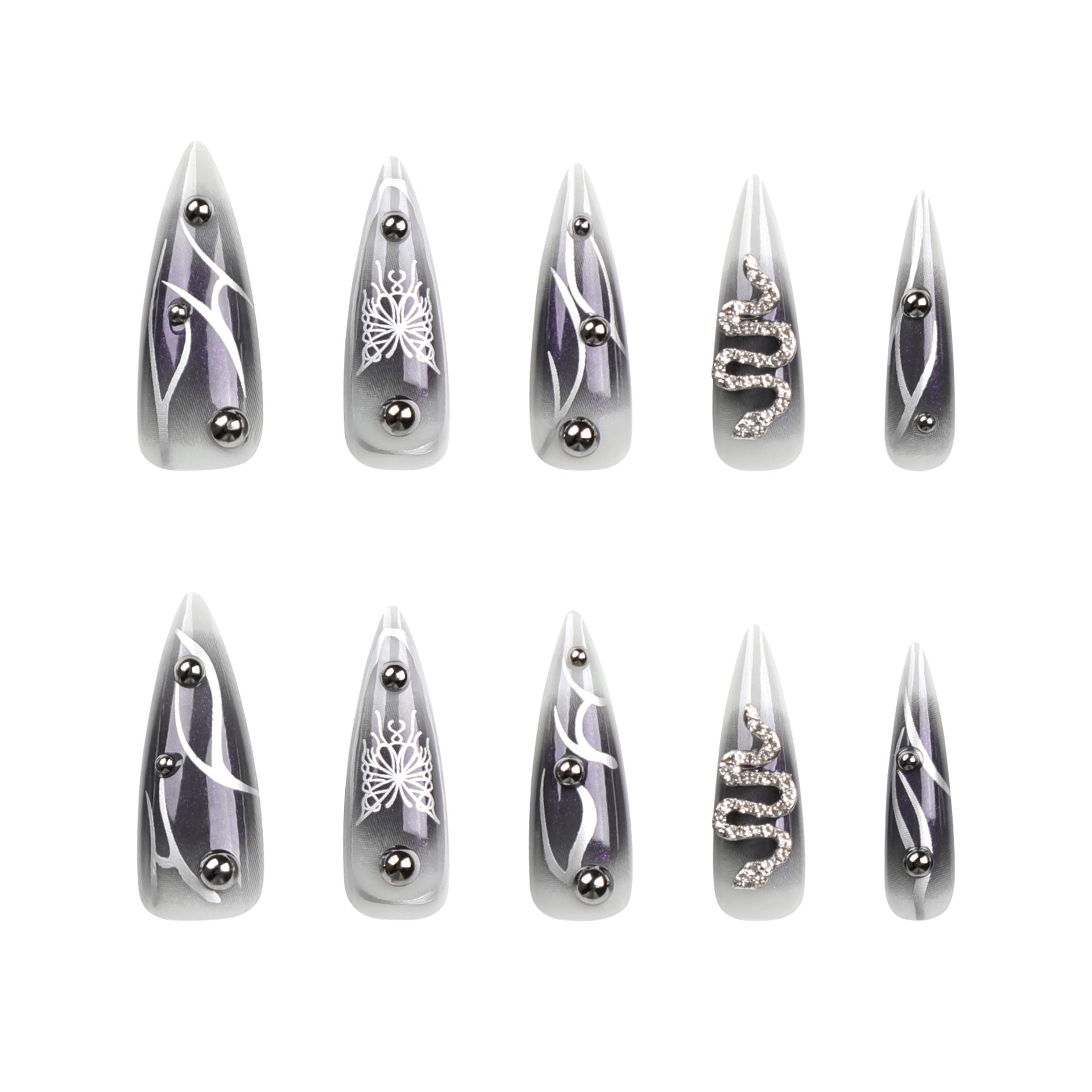 24PCS STILETTO PUNK WIND SNAKE PRESS ON NAILS