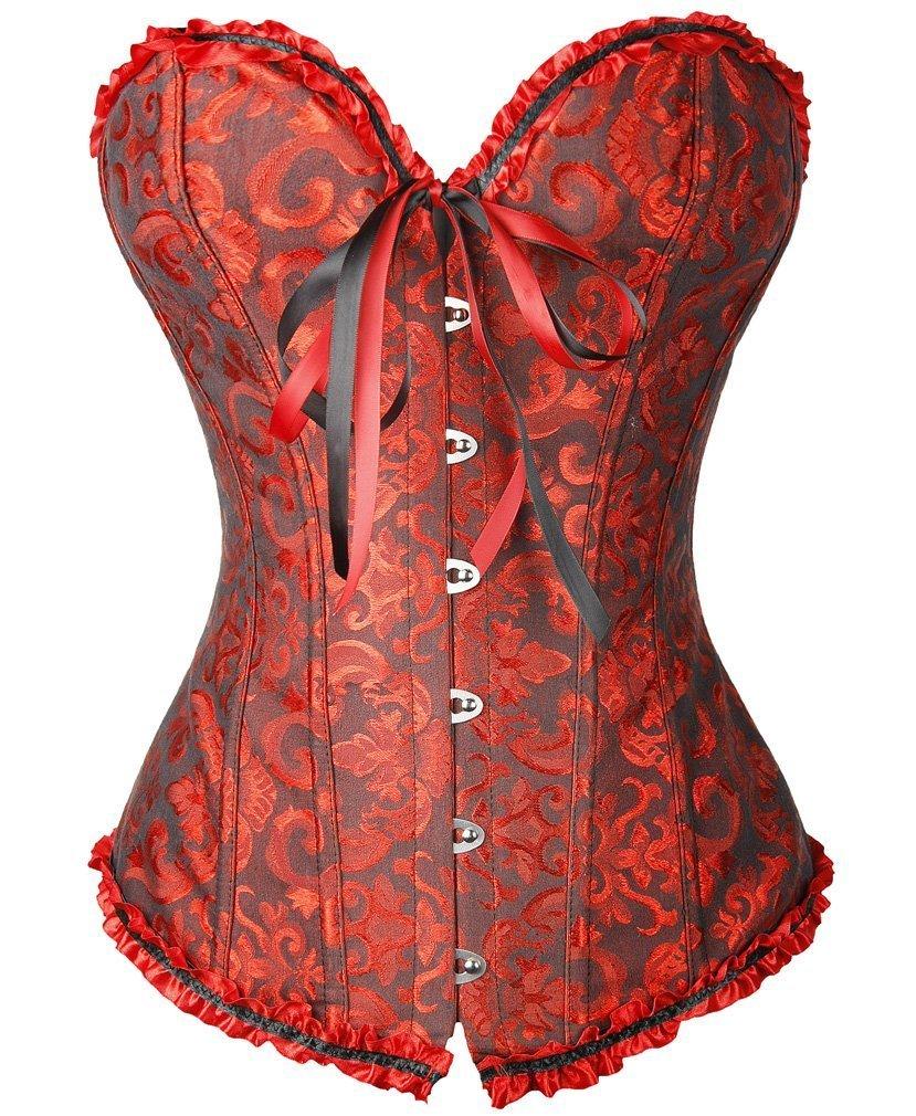 【🔥One piece Free shipping/order Free underwear】Women's Lacing Corset Top Satin Floral Boned Overbust Body Shaper Bustier