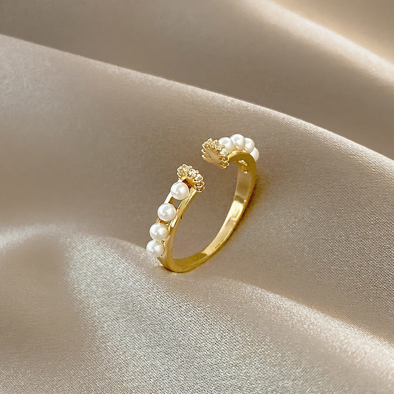 SMALL PEARL GOLD PLATED OPEN RING