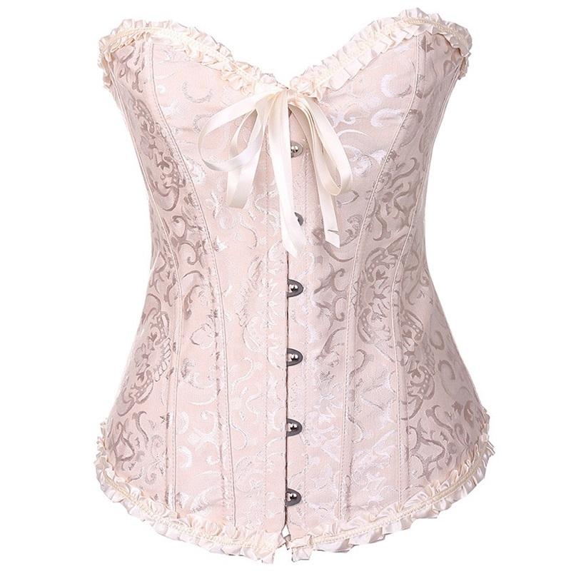 【🔥One piece Free shipping/order Free underwear】Women's Lacing Corset Top Satin Floral Boned Overbust Body Shaper Bustier