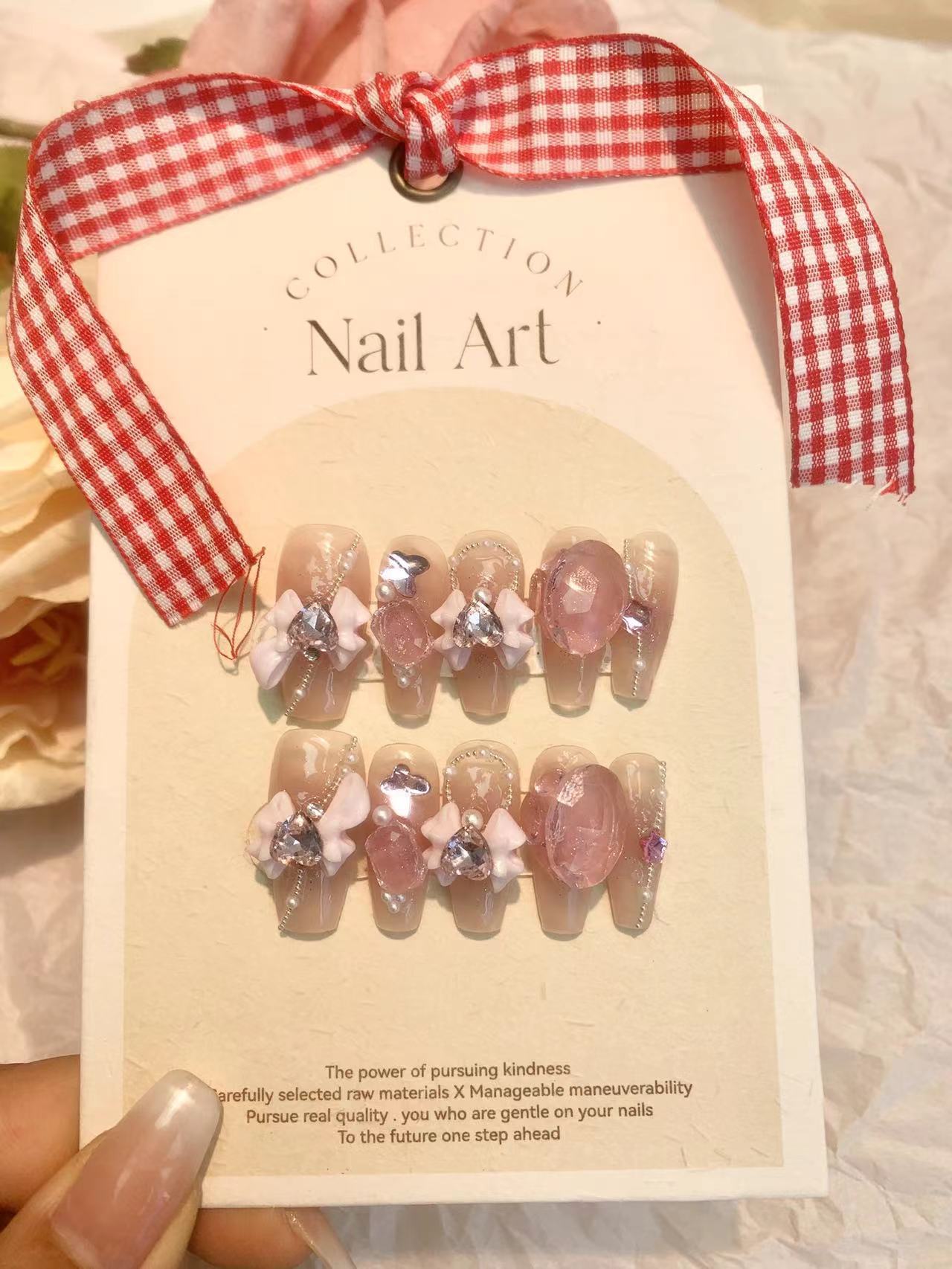 PINK BUBBLES-TEN PIECES OF HANDCRAFTED PRESS ON NAIL