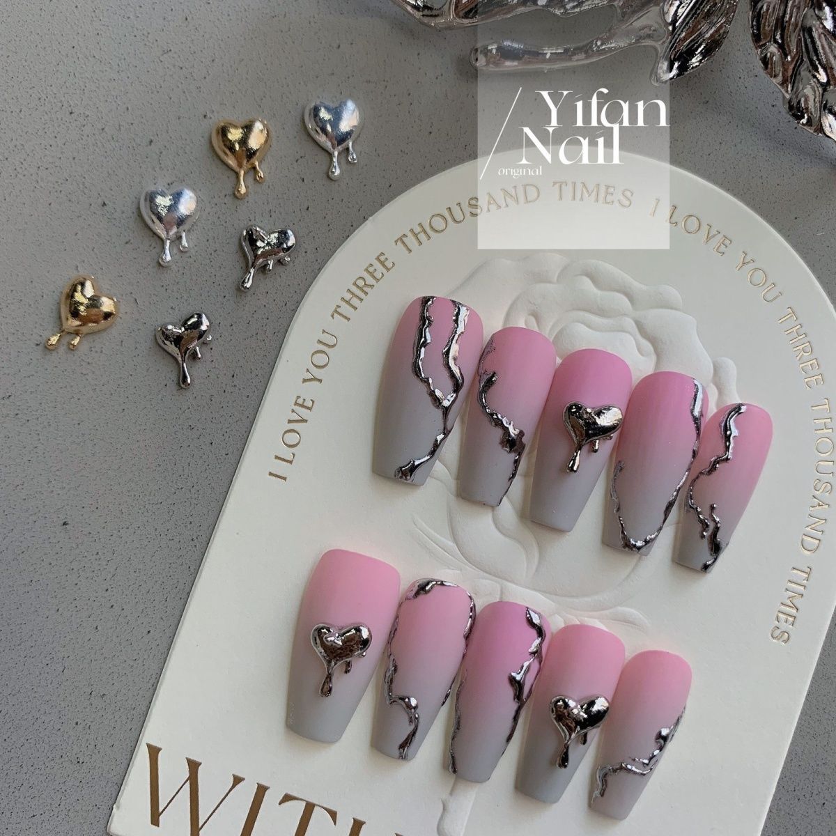 PINKPINK-TEN PIECES OF HANDCRAFTED PRESS ON NAIL