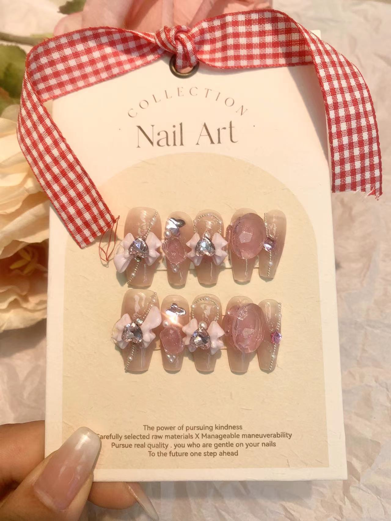 PINK BUBBLES-TEN PIECES OF HANDCRAFTED PRESS ON NAIL