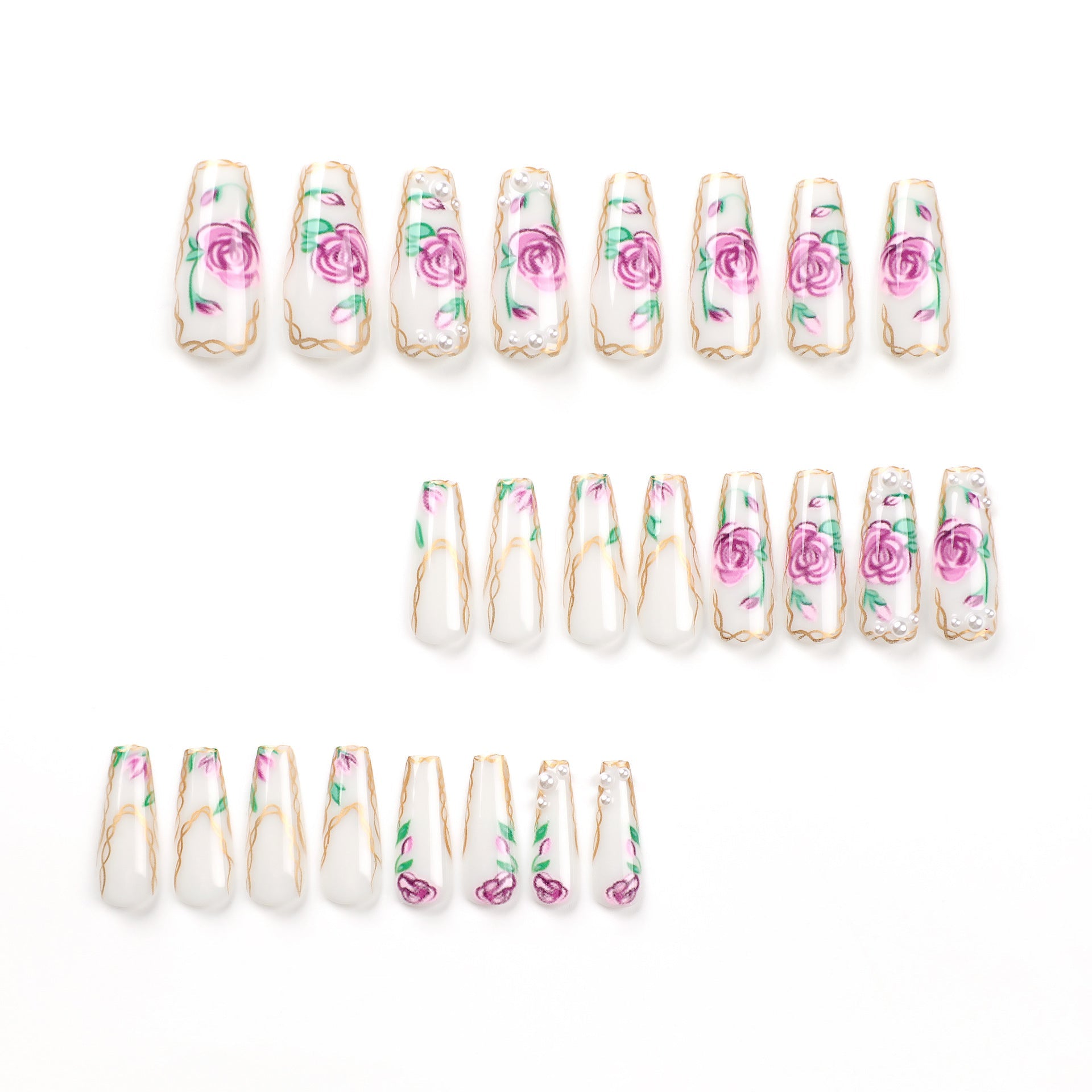 24 PCS LONG COFFIN FLOWERS PRESS ON NAILS